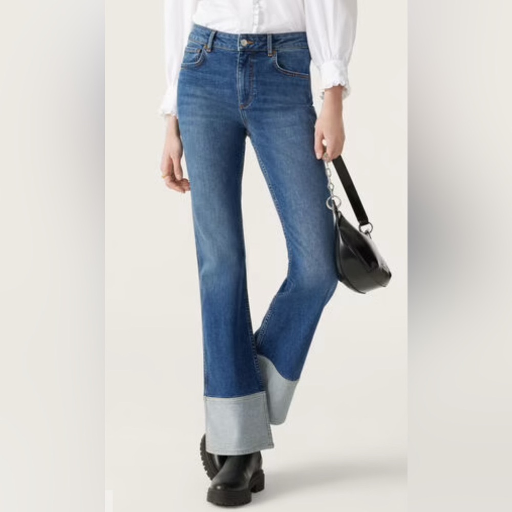 Ba&sh Venise Contrast Trim Straight Jeans in Blue Jeans size 34 like new